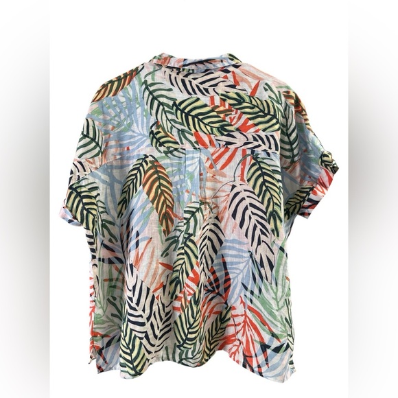 Tahari linen floral multicolored short sleeve blouse - Picture 4 of 4